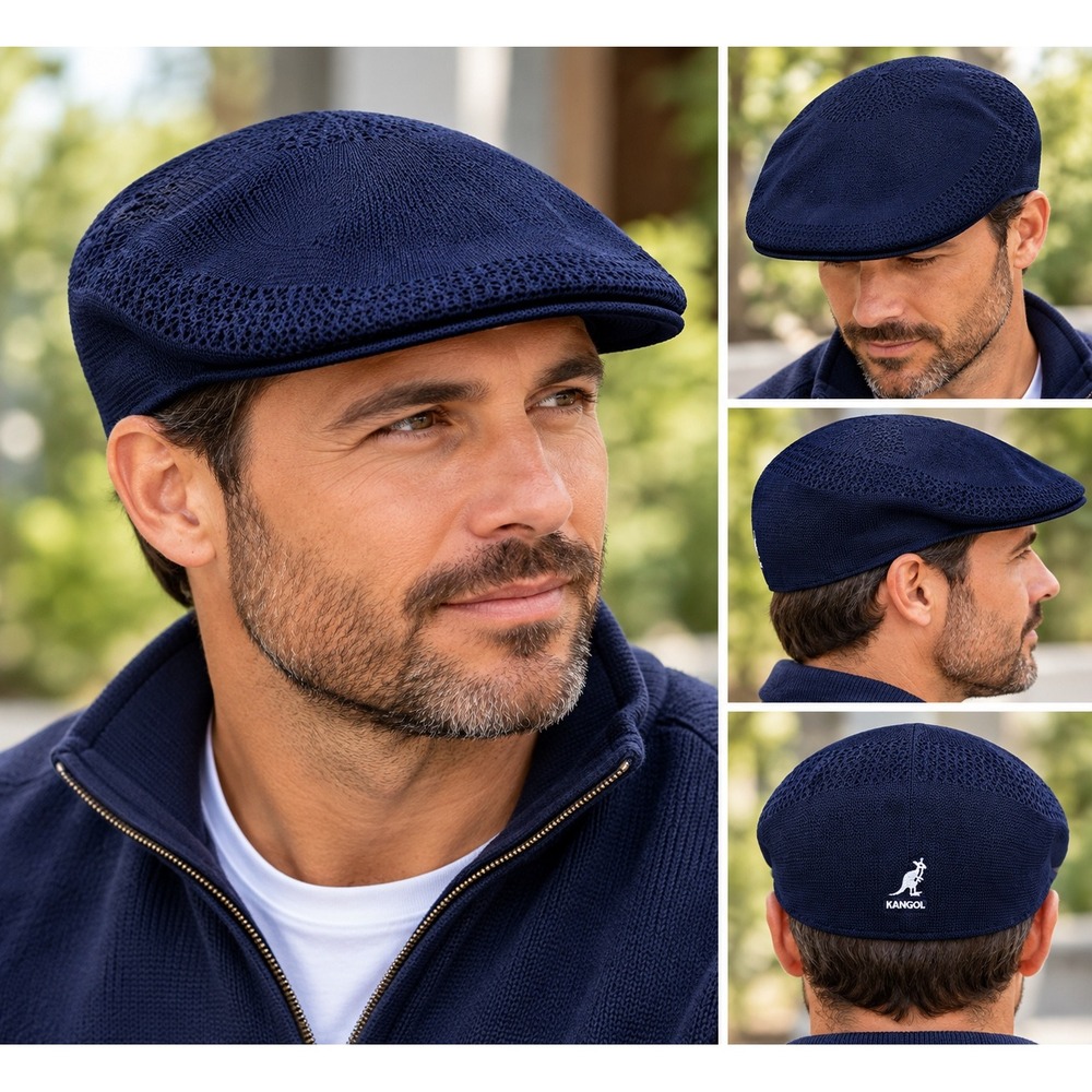 Kangol Bermuda Men's M/Lg Casual Navy Blue Knit Kangaroo Logo Newsboy Hat Cap